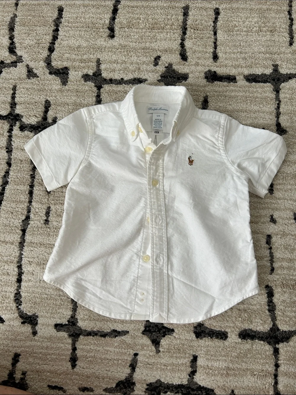 Ralph Lauren White Infant Button-Up Collared Polo Shirt, 12 months